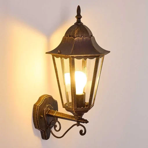 Applique Exterieure Hongkong Brun Dore, 1 Lumiere