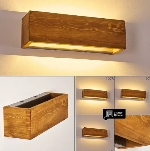 Applique Murale Adak Led Bois Fonce, 1 Lumiere