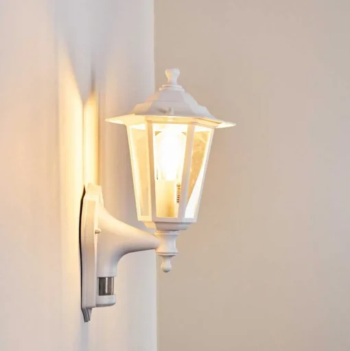 Applique Murale D'Exterieur Loria Blanc, 1 Lumiere, Detecteur De Mouvement