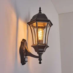 Applique Murale D'Exterieur Etoe Noir, 1 Lumiere, Detecteur De Mouvement