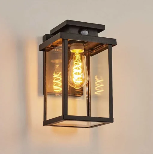 Applique Murale D'Exterieur Tieva Noir, 1 Lumiere, Detecteur De Mouvement
