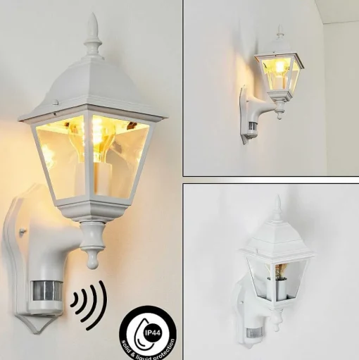 Applique Murale D'Exterieur Naofe Blanc, 1 Lumiere, Detecteur De Mouvement