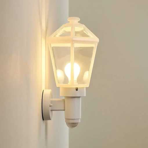 Applique Murale D'Exterieur Catigny Blanc, 1 Lumiere, Detecteur De Mouvement