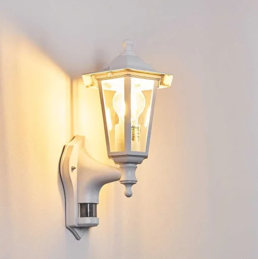Applique Murale D'Exterieur Loria Blanc, 1 Lumiere, Detecteur De Mouvement