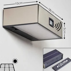 Applique Murale D'Exterieur Attu Led Nickel Mat, 1 Lumiere, Detecteur De Mouvement