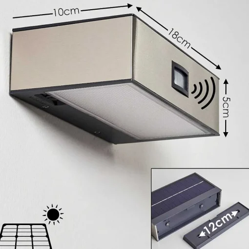 Applique Murale D'Exterieur Attu Led Nickel Mat, 1 Lumiere, Detecteur De Mouvement