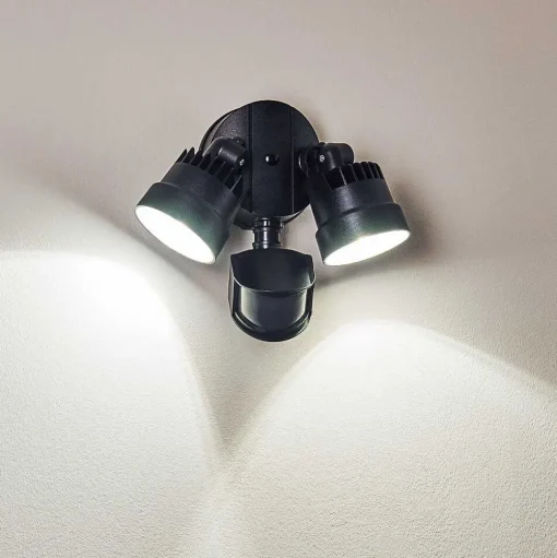 Applique Murale D'Exterieur Emmerlev Led Noir, 2 Lumieres, Detecteur De Mouvement