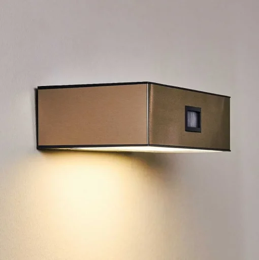 Applique Murale D'Exterieur Attu Led Nickel Mat, 1 Lumiere, Detecteur De Mouvement