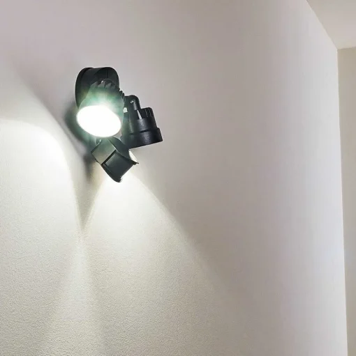 Applique Murale D'Exterieur Emmerlev Led Noir, 2 Lumieres, Detecteur De Mouvement