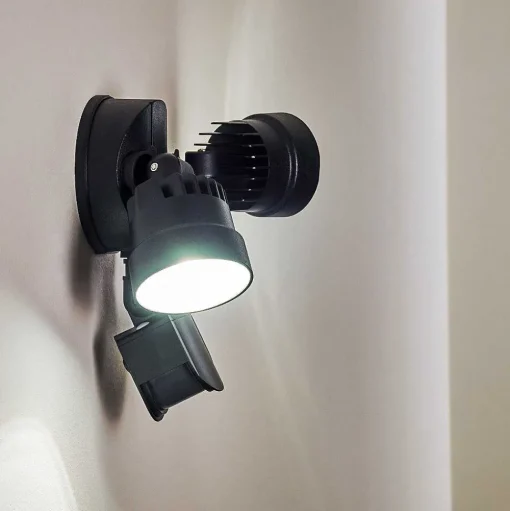 Applique Murale D'Exterieur Emmerlev Led Noir, 2 Lumieres, Detecteur De Mouvement