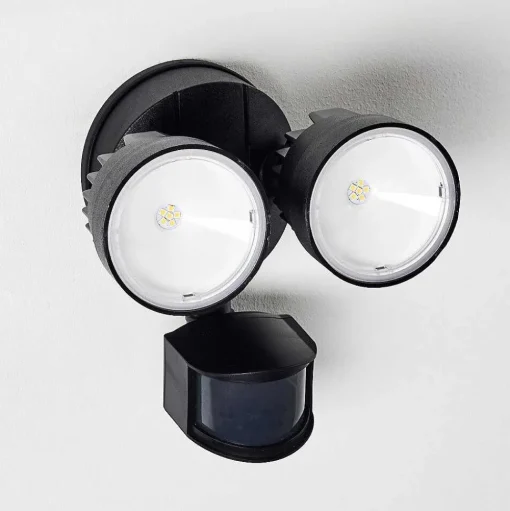 Applique Murale D'Exterieur Emmerlev Led Noir, 2 Lumieres, Detecteur De Mouvement