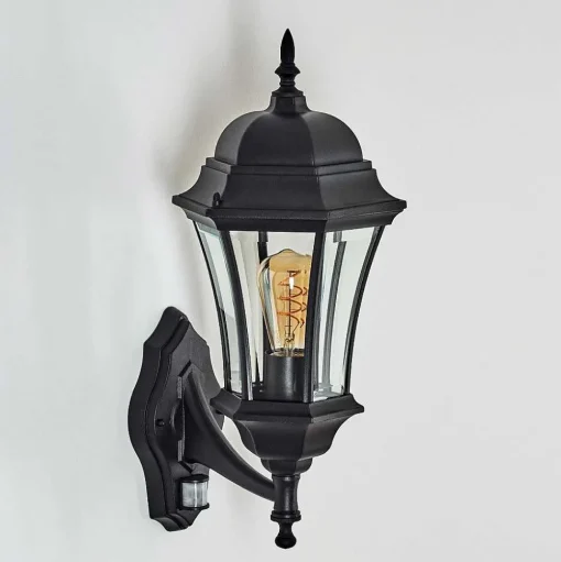Applique Murale D'Exterieur Etoe Noir, 1 Lumiere, Detecteur De Mouvement
