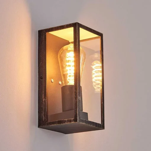 Applique Murale D'Exterieur Hakkas Noir Dore, 1 Lumiere