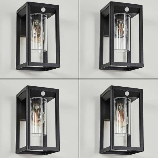 Applique Murale D'Exterieur Leset Noir, 1 Lumiere, Detecteur De Mouvement