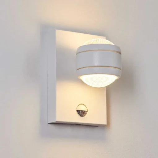 Applique Murale D'Exterieur Borlo Led Blanc, 2 Lumieres, Detecteur De Mouvement