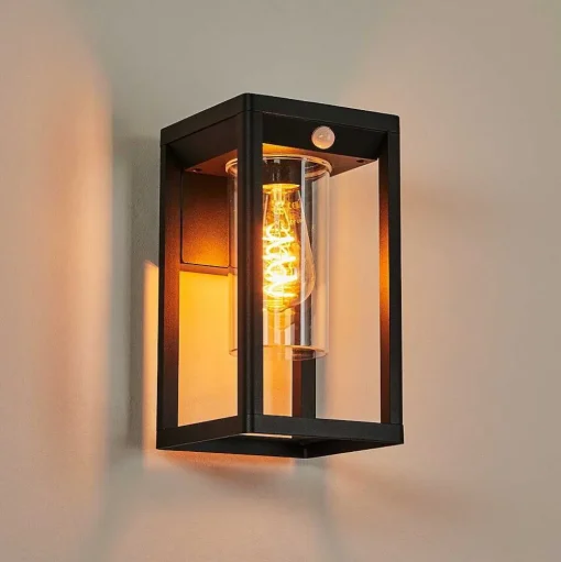 Applique Murale D'Exterieur Leset Noir, 1 Lumiere, Detecteur De Mouvement