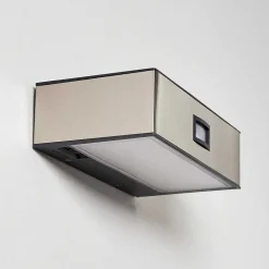 Applique Murale D'Exterieur Attu Led Nickel Mat, 1 Lumiere, Detecteur De Mouvement