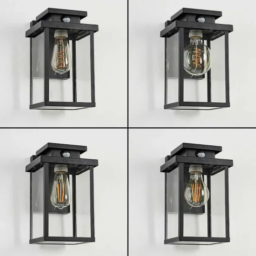 Applique Murale D'Exterieur Tieva Noir, 1 Lumiere, Detecteur De Mouvement