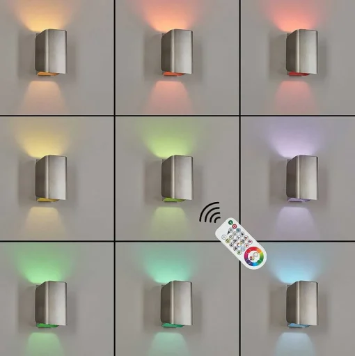 Applique Murale D'Exterieur Bafueiras Led Nickel Mat, Blanc, 1 Lumiere, Telecommandes, Changeur De Couleurs