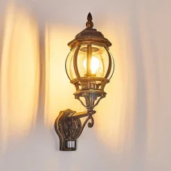 Applique Murale D'Exterieur Lentua Brun Dore, 1 Lumiere, Detecteur De Mouvement