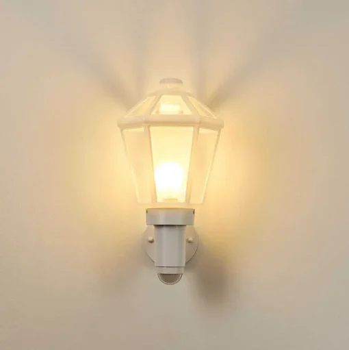 Applique Murale D'Exterieur Catigny Blanc, 1 Lumiere, Detecteur De Mouvement
