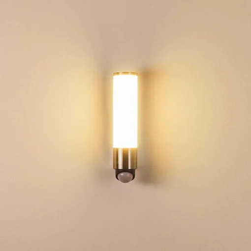 Applique Murale D'Exterieur Vason Led Acier Inoxydable, 1 Lumiere, Detecteur De Mouvement