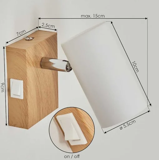 Applique Murale Javel Chrome, Couleur Bois, Ecru, 1 Lumiere