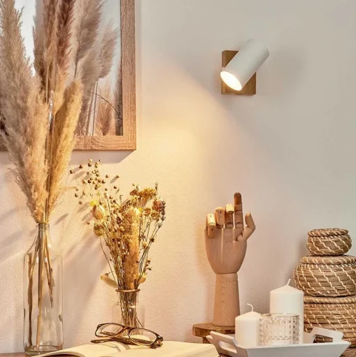 Applique Murale Javel Chrome, Couleur Bois, Ecru, 1 Lumiere