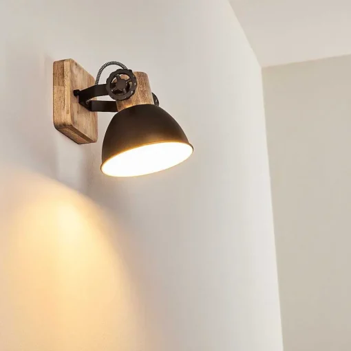Applique Murale Orny Anthracite, Bois Clair, 1 Lumiere
