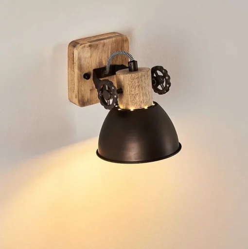 Applique Murale Orny Anthracite, Bois Clair, 1 Lumiere