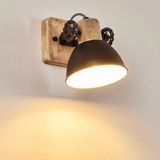 Applique Murale Orny Anthracite, Bois Clair, 1 Lumiere