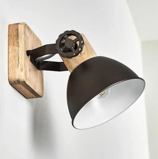 Applique Murale Orny Anthracite, Bois Clair, 1 Lumiere