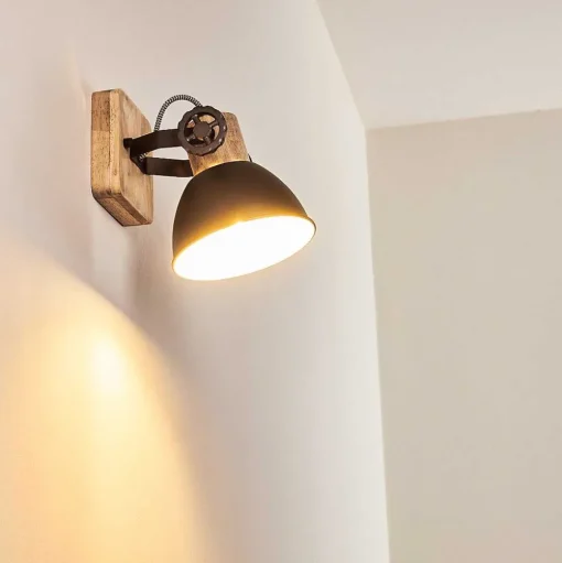 Applique Murale Orny Anthracite, Bois Clair, 1 Lumiere