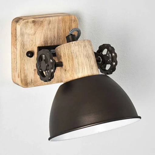 Applique Murale Orny Anthracite, Bois Clair, 1 Lumiere
