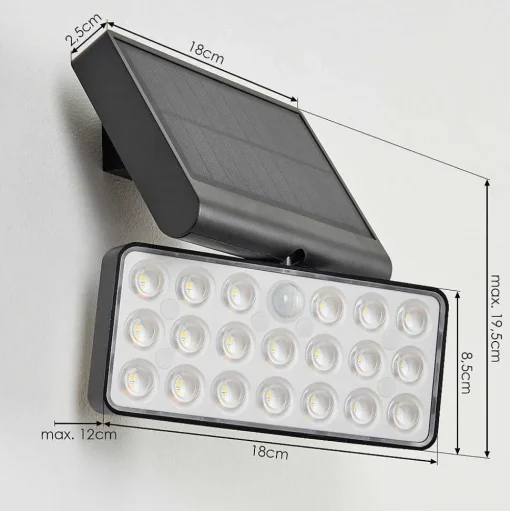 Applique Solaire Estampes Led Anthracite, 1 Lumiere, Detecteur De Mouvement