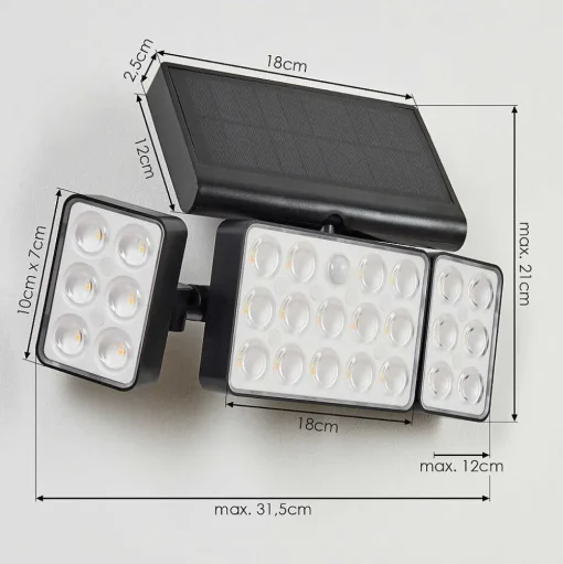 Applique Solaire Estampes Led Anthracite, 1 Lumiere, Detecteur De Mouvement