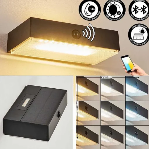 Applique Solaire Seilhac Led Noir, 1 Lumiere, Detecteur De Mouvement