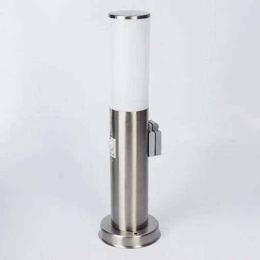Borne Lumineuse Caserta Nickel Mat, 1 Lumiere, Detecteur De Mouvement