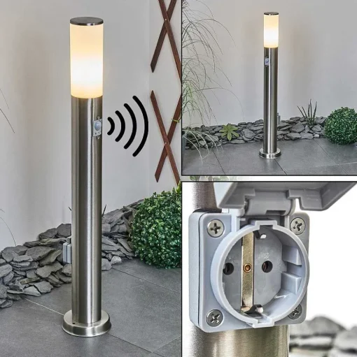Borne Lumineuse Caserta Nickel Mat, 1 Lumiere, Detecteur De Mouvement