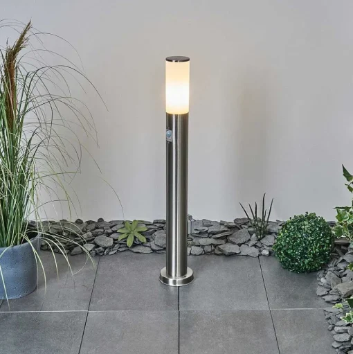 Borne Lumineuse Caserta Nickel Mat, 1 Lumiere, Detecteur De Mouvement