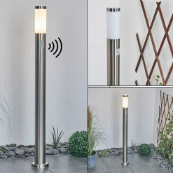 Borne Lumineuse Sessa Nickel Mat, 1 Lumiere, Detecteur De Mouvement