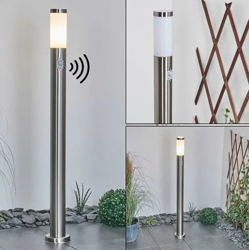 Borne Lumineuse Sessa Nickel Mat, 1 Lumiere, Detecteur De Mouvement