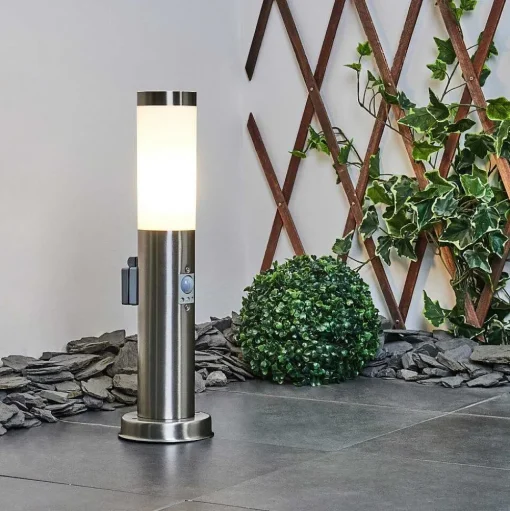 Borne Lumineuse Sessa Nickel Mat, 1 Lumiere, Detecteur De Mouvement
