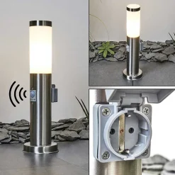 Borne Lumineuse Sessa Nickel Mat, 1 Lumiere, Detecteur De Mouvement