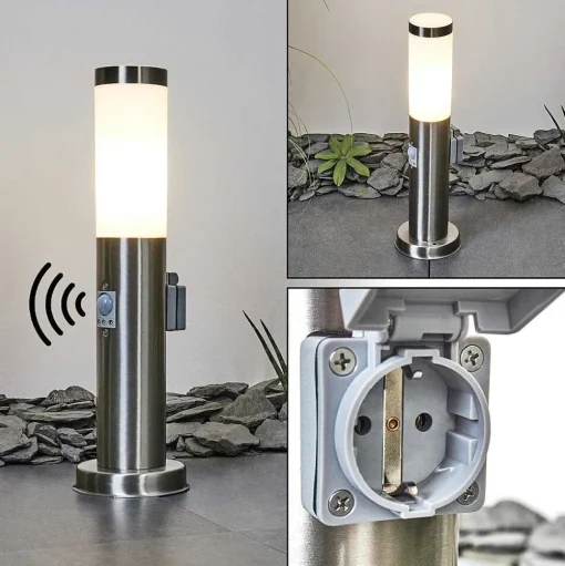 Borne Lumineuse Sessa Nickel Mat, 1 Lumiere, Detecteur De Mouvement