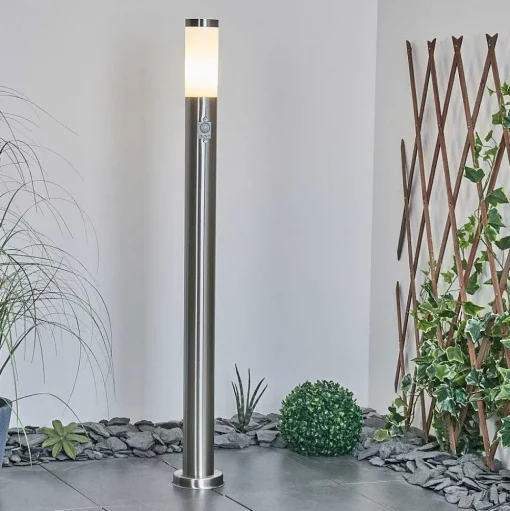 Borne Lumineuse Sessa Nickel Mat, 1 Lumiere, Detecteur De Mouvement