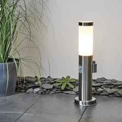 Borne Lumineuse Sessa Nickel Mat, 1 Lumiere, Detecteur De Mouvement