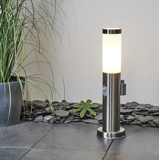 Borne Lumineuse Sessa Nickel Mat, 1 Lumiere, Detecteur De Mouvement