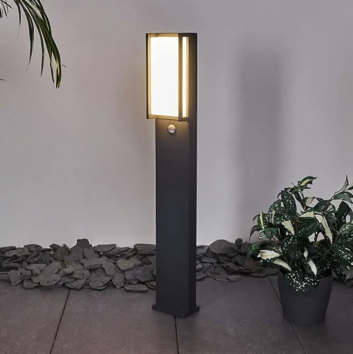 Borne Lumineuse Skove Led Anthracite, 1 Lumiere, Detecteur De Mouvement