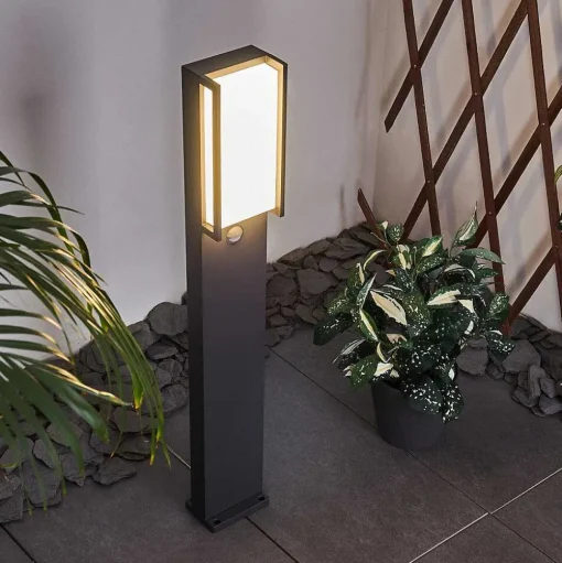 Borne Lumineuse Skove Led Anthracite, 1 Lumiere, Detecteur De Mouvement